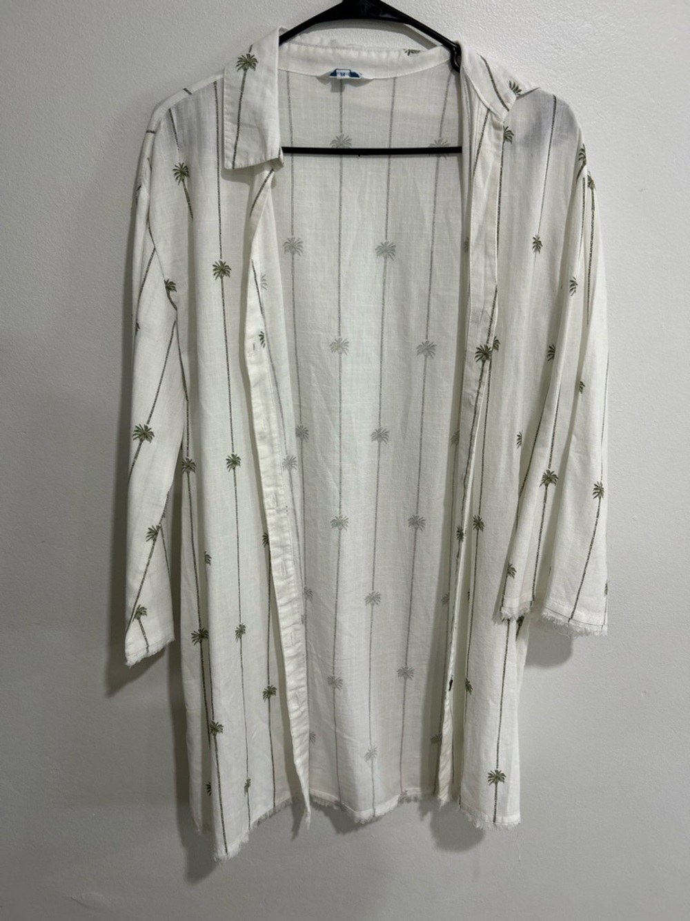 blue island White Palm-Print Open Front Lightweight Jacket